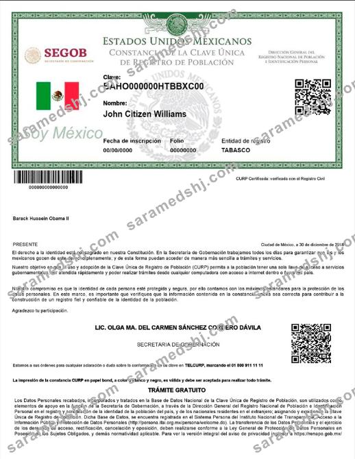 Mexico Registro de Poblacion de Mexico (CURP number) PSD template, version 2